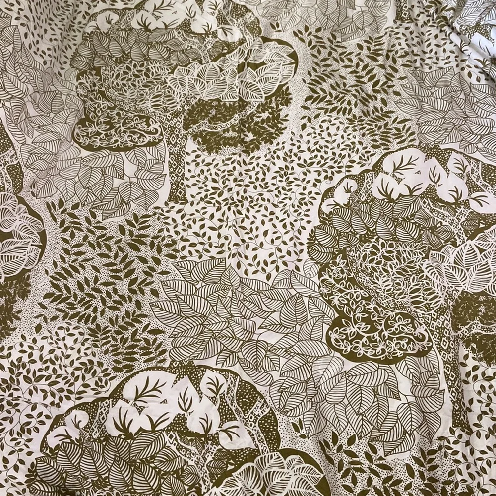 Crate&Barrel Duvet Cover and Shams Set Olive Green Trees and Leaves.